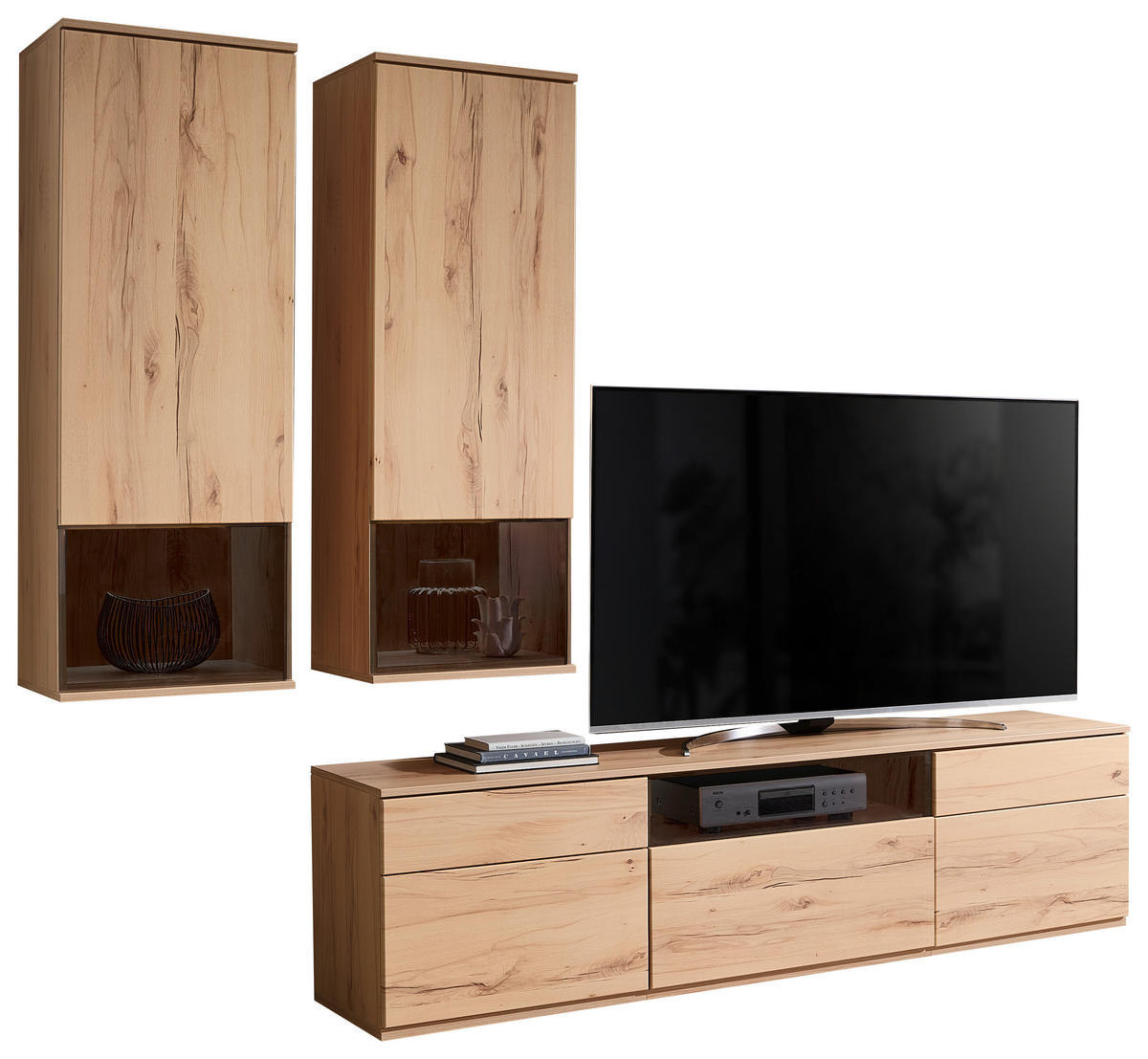 WOHNWAND  in Buchefarben  255/215/45 cm  - Buchefarben/Schwarz, KONVENTIONELL, Glas/Holzwerkstoff (255/215/45cm) - Venda