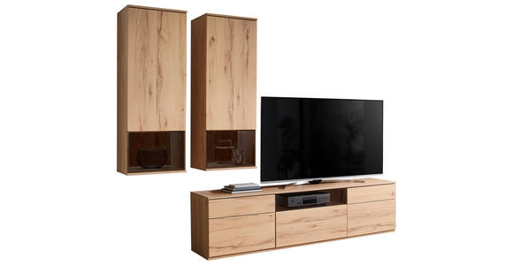 WOHNWAND  in Buchefarben  255/215/45 cm  - Buchefarben/Schwarz, KONVENTIONELL, Glas/Holzwerkstoff (255/215/45cm) - Venda