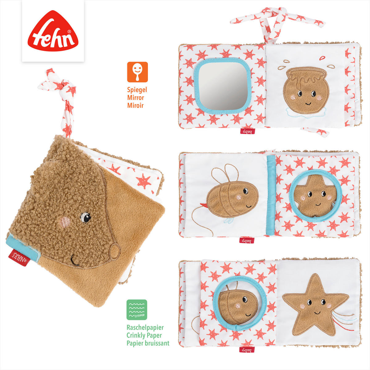 STOFFBUCH Bär Fred  - Hellbraun, Basics, Textil (12/12/2,2cm) - Fehn