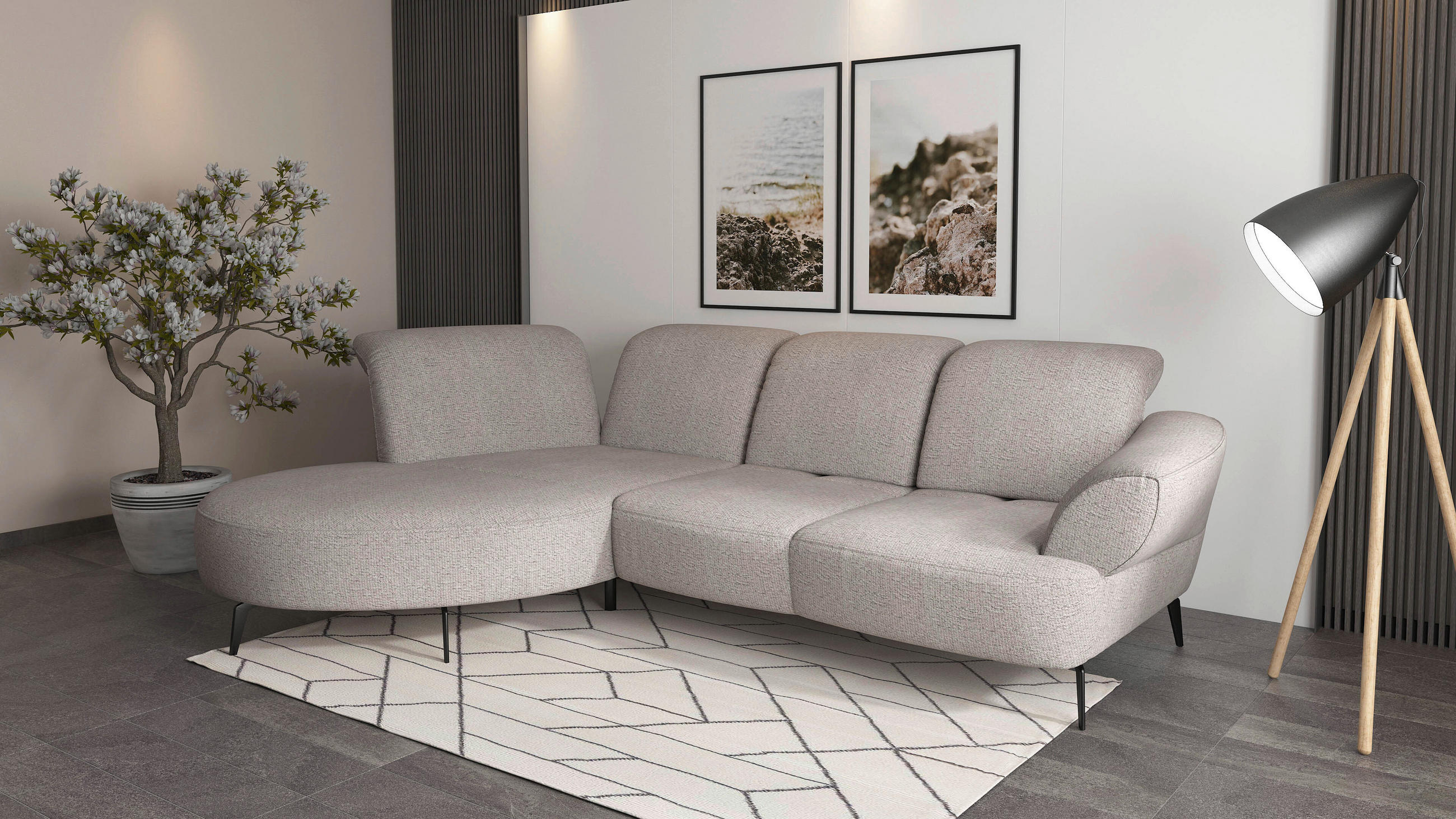ECKSOFA in Chenille Silberfarben  - Silberfarben/Schwarz, Modern, Textil/Metall (208/313cm) - Sit & More