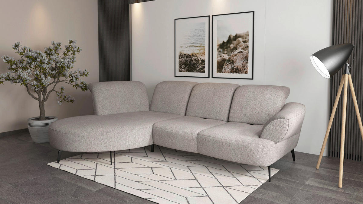 ECKSOFA in Chenille Silberfarben  208/313 cm  - Silberfarben/Schwarz, MODERN, Textil/Metall (208/313cm) - Sit & More