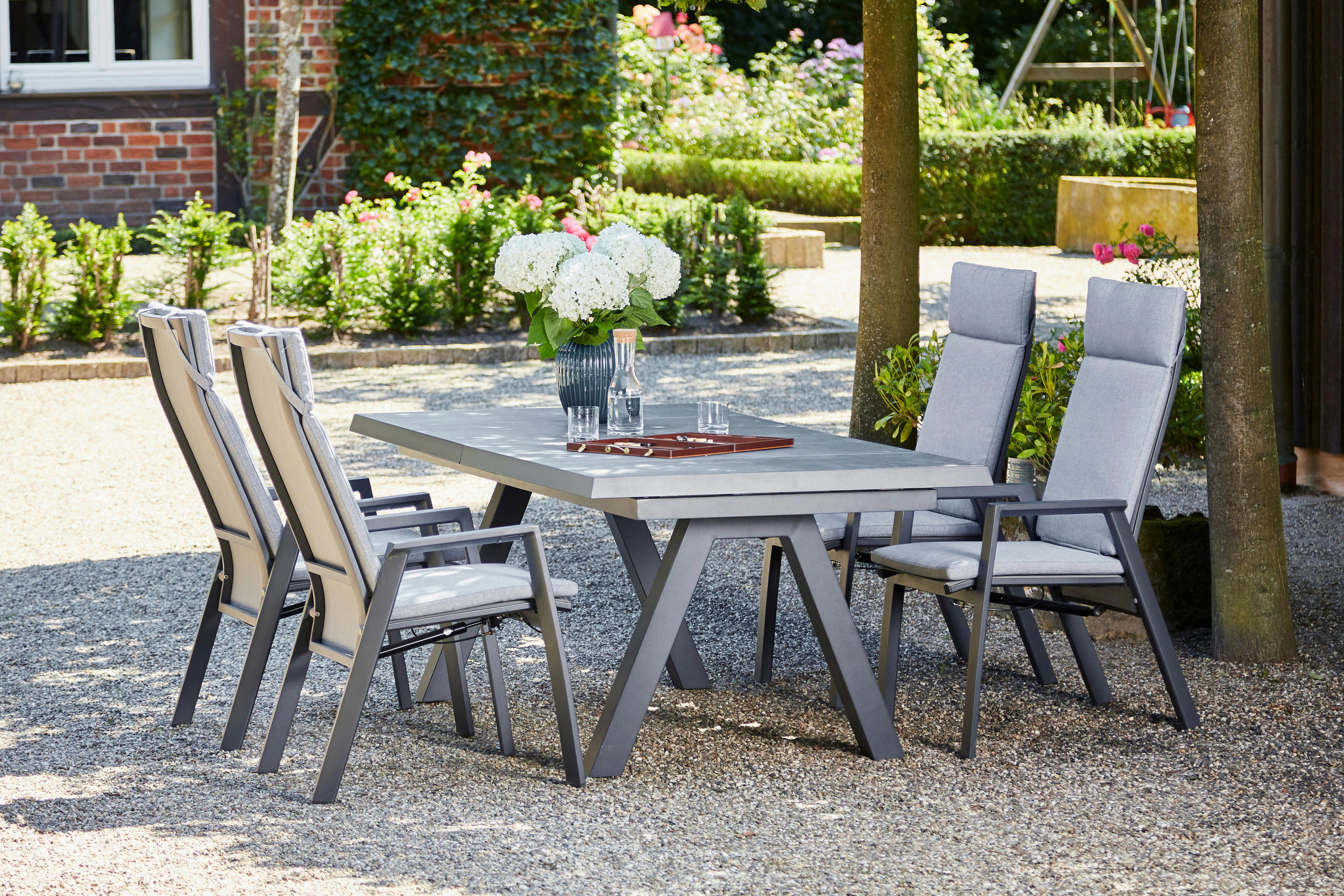 GARTENTISCHGRUPPE  - Dunkelgrau/Anthrazit, Basics, Keramik/Kunststoff (100/112/200cm) - Siena Garden