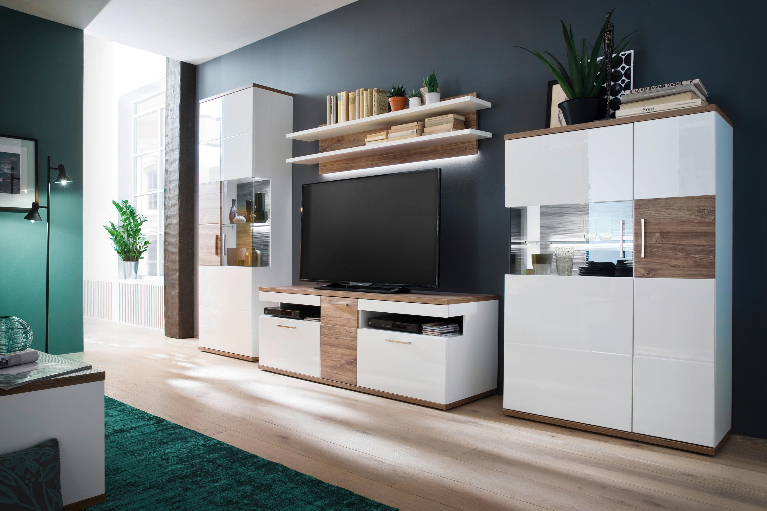 TV-ELEMENT 150/55/50 cm  - Eichefarben/Weiß, Design, Holzwerkstoff/Metall (150/55/50cm) - Livetastic