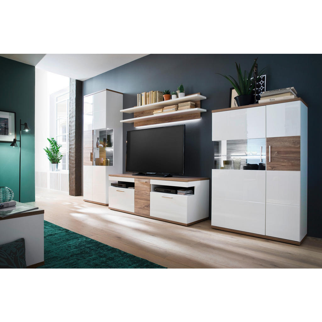 Thumbnail - Livetastic Highboard Colombo, Weiß, Eiche, Glas, Holzwerkstoff, 90x135x37 cm, Made in EU, Wohnzimmer, Kommoden & Sideboa...