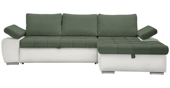 ECKSOFA  in Flachgewebe Weiß, Olivgrün  271/175 cm  - Weiß/Olivgrün, Design, Kunststoff/Textil (271/175cm) - Xora