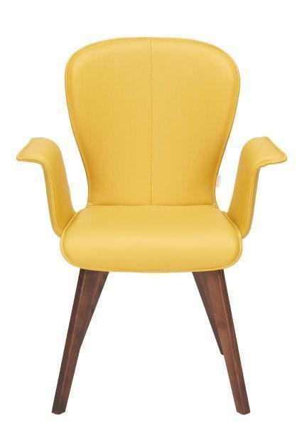 ARMLEHNSTUHL  in Echtleder pigmentiert  - Gelb/Nussbaumfarben, Design, Leder/Holz (69/91/61cm) - Bert Plantagie