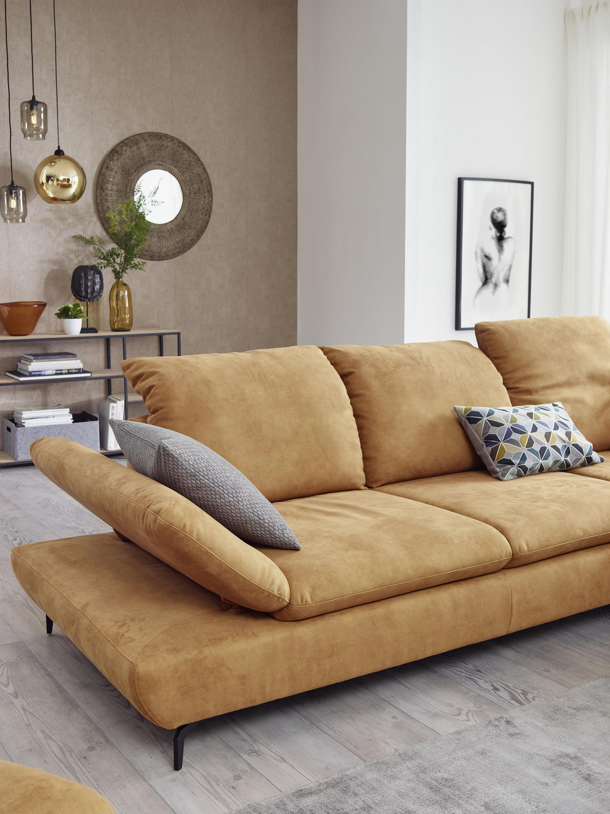 ECKSOFA Olivgrün Flachgewebe  - Schwarz/Olivgrün, Design, Textil/Metall (315/200cm) - Chilliano