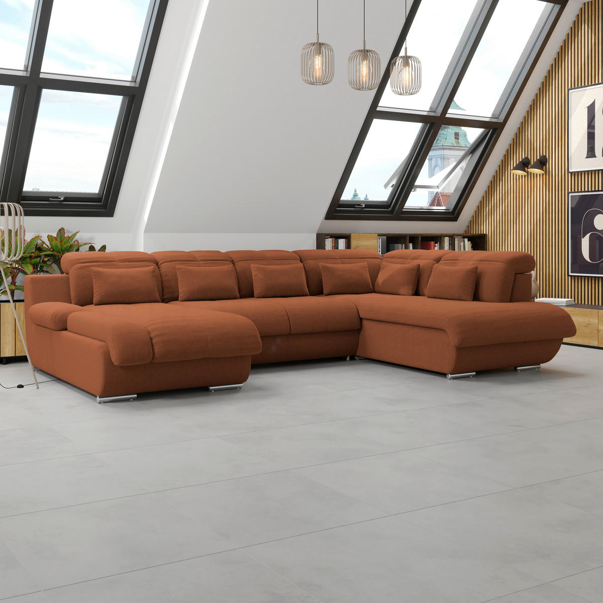 WOHNLANDSCHAFT MULTI Terracotta Chenille  - Chromfarben/Terracotta, MODERN, Textil/Metall (184/345/228cm) - Livetastic