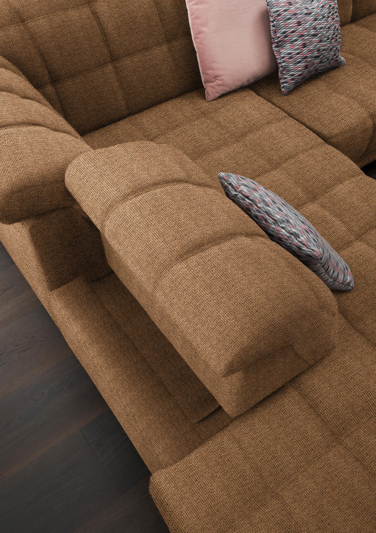 ECKSOFA in Webstoff Braun  - Schwarz/Braun, Design, Holz/Textil (216/302cm) - Xora