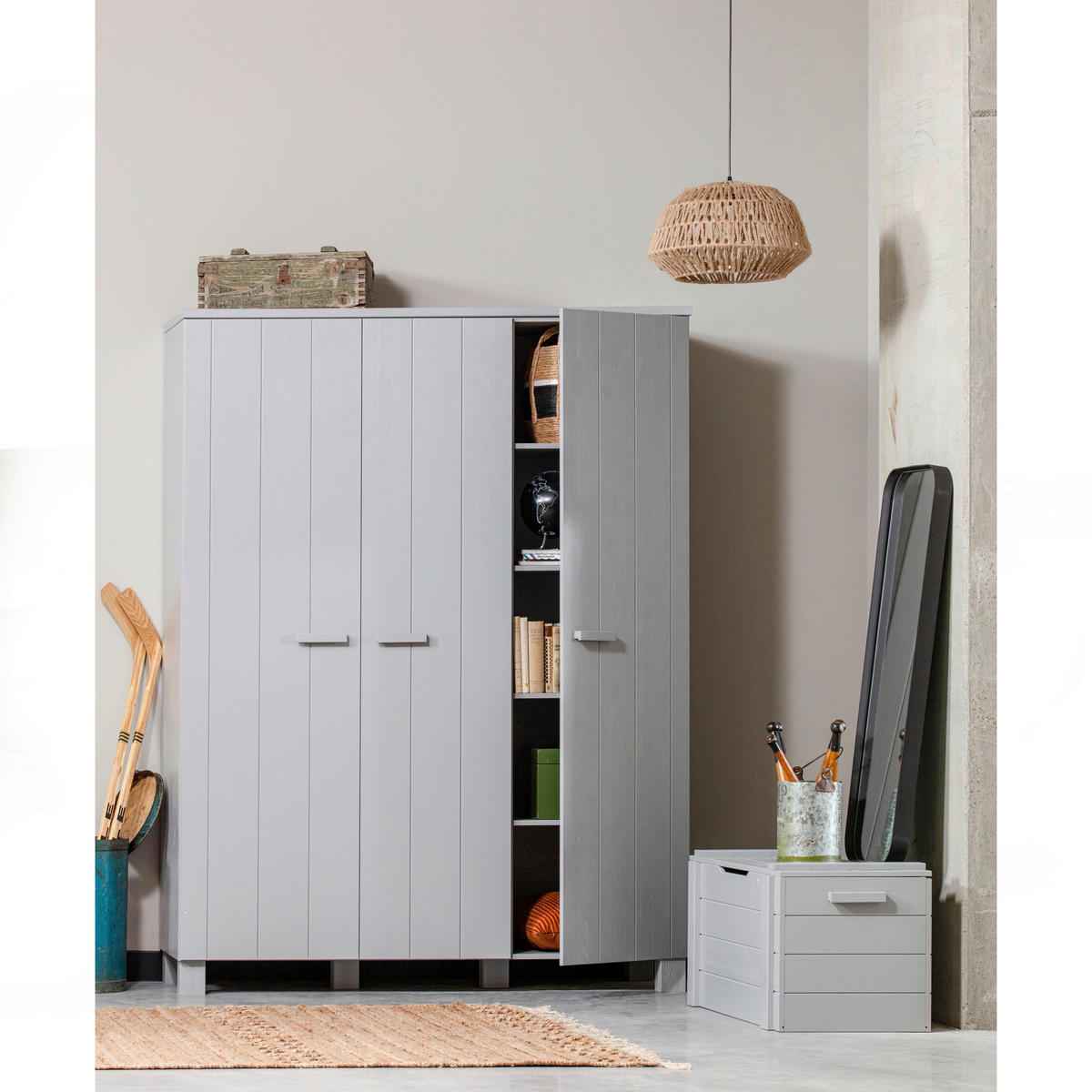 GARDEROBENSCHRANK Dennis  in 158/202/55 cm  - Grau, Design, Holz/Holzwerkstoff (158/202/55cm) - Livetastic