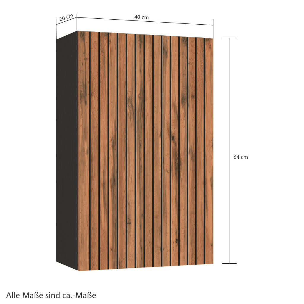 Thumbnail - Xora Hängeschrank Hanoi, Graphit, Schwarz, Eiche Wotan, Holzwerkstoff, Streifen, 1 Fächer, 40x64x20 cm, Made in Germany,...