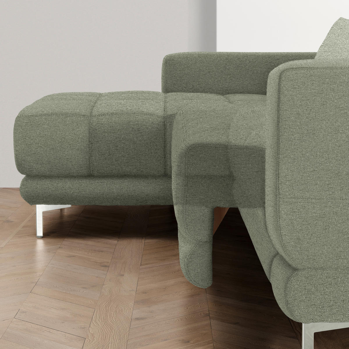ECKSOFA in Webstoff Grün  - Chromfarben/Grün, Design, Textil/Metall (187/260cm) - Xora