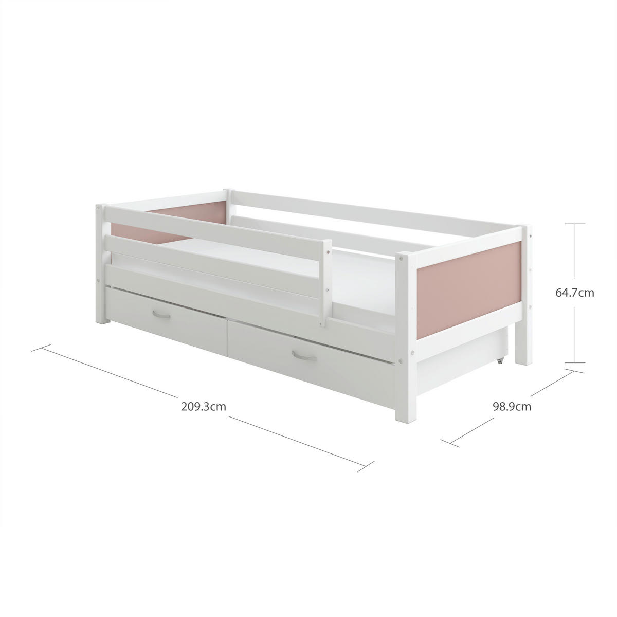 BETT 90/200 cm,  in Rosa, Weiß, Rollrost, Absturzsicherung, Bettschubladen  - Rosa/Weiß, MODERN, Holz (90/200cm) - Chameo