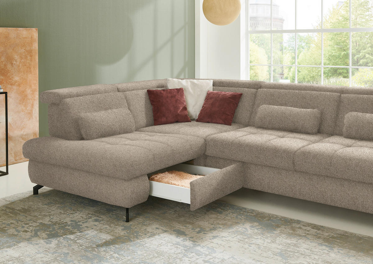 ECKSOFA in Chenille Hellbraun  - Hellbraun/Schwarz, Design, Textil/Metall (220/310cm) - Beldomo Style