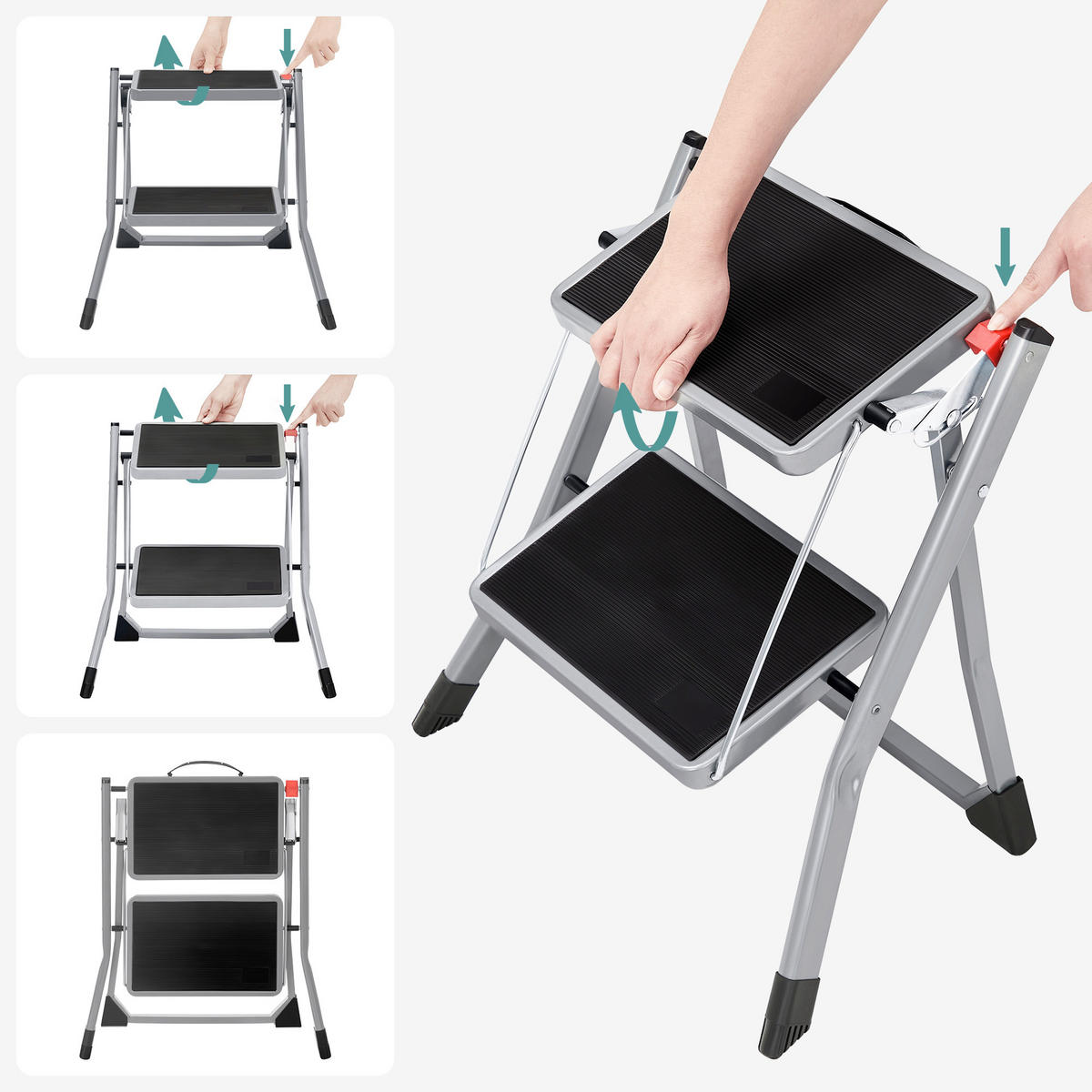 KLAPPTRITTLEITER - Grau, Basics, Metall (49/43/47cm)