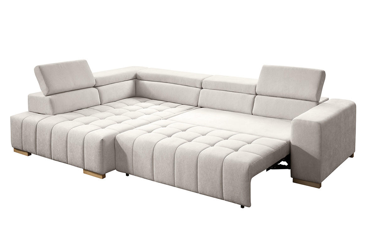 ECKSOFA in Chenille Creme  - Creme/Naturfarben, Design, Holz/Textil (201/307cm) - Livetastic