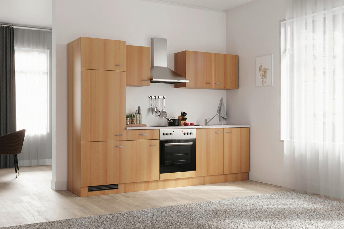 KÜCHENBLOCK 270 cm   in Buchefarben  - Edelstahlfarben/Beige, MODERN, Holzwerkstoff/Kunststoff (270cm) - FlexWell