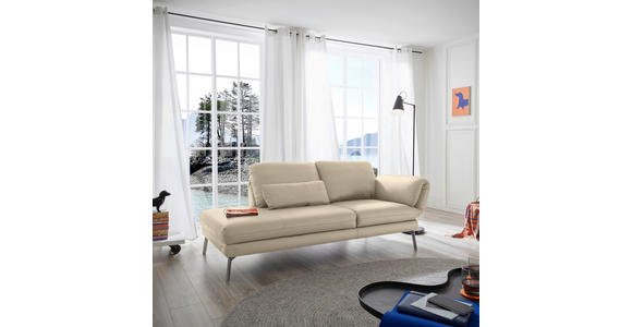 RÉCAMIERE in Echtleder Creme - Chromfarben/Creme, Design, Leder/Metall (209/85-109/95-16cm) - Dieter Knoll