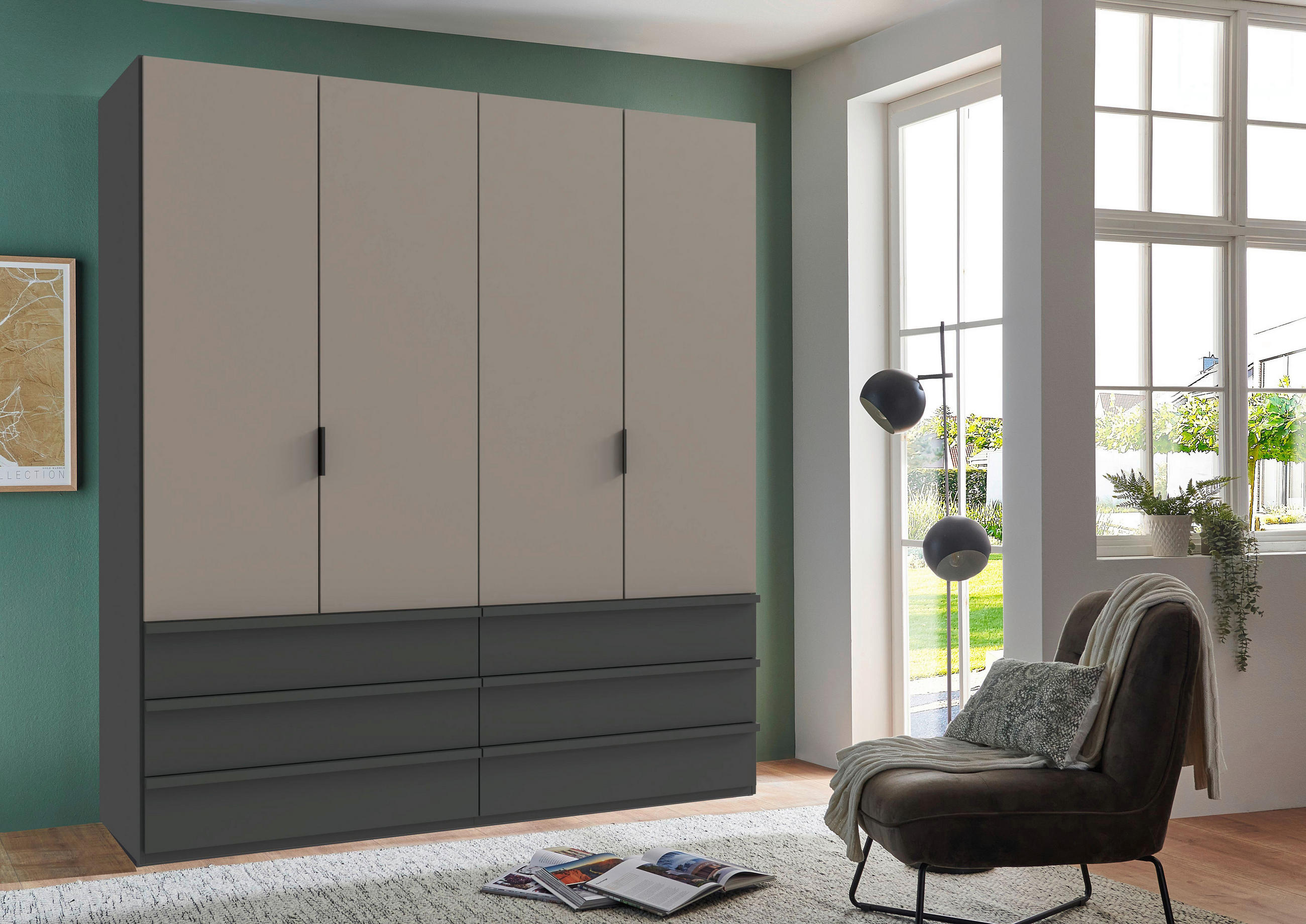FALTTÜRENSCHRANK in Graphitfarben, Sahara  - Schwarz/Graphitfarben, Design, Holzwerkstoff (200/236/58cm) - Ti'me