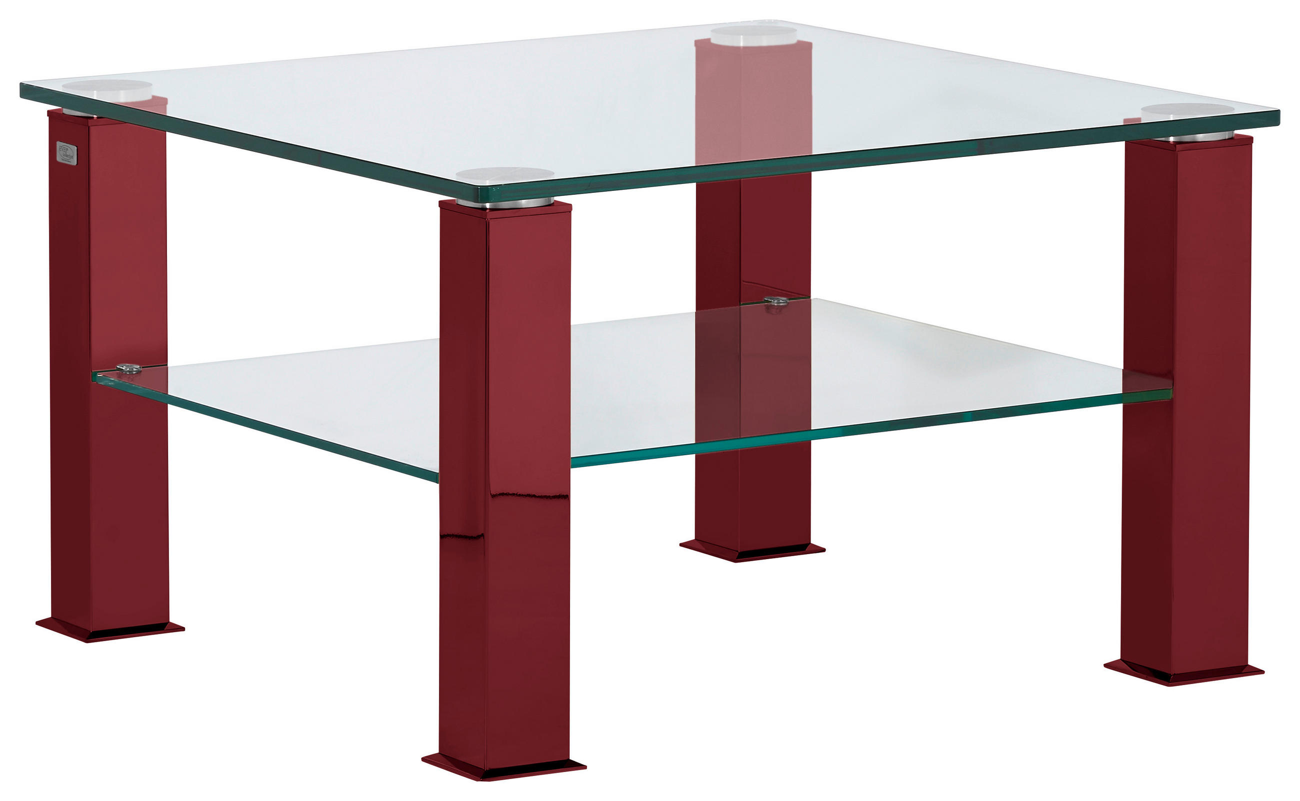 COUCHTISCH in Metall, Glas 75/75/42,5 cm  - Weinrot, Design, Glas/Kunststoff (75/75/42,5cm)