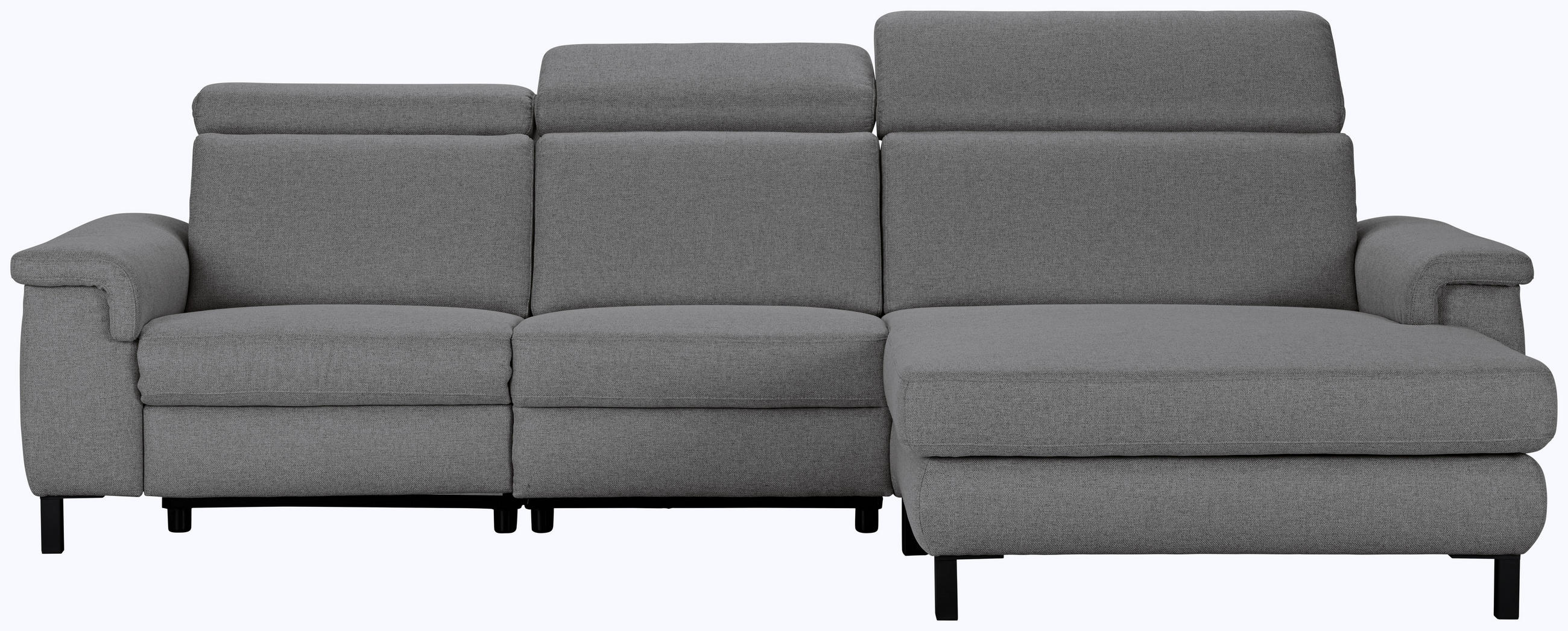 ECKSOFA Grau Flachgewebe Rücken echt, Kopfteilverstellung  - Schwarz/Grau, KONVENTIONELL, Textil/Metall (304/182cm) - Pure Home Comfort