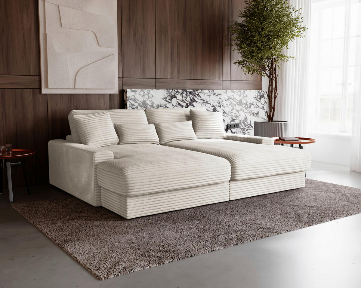 BIGSOFA Cord Naturfarben  - Schwarz/Naturfarben, MODERN, Kunststoff/Textil (230/85/190cm) - Carryhome
