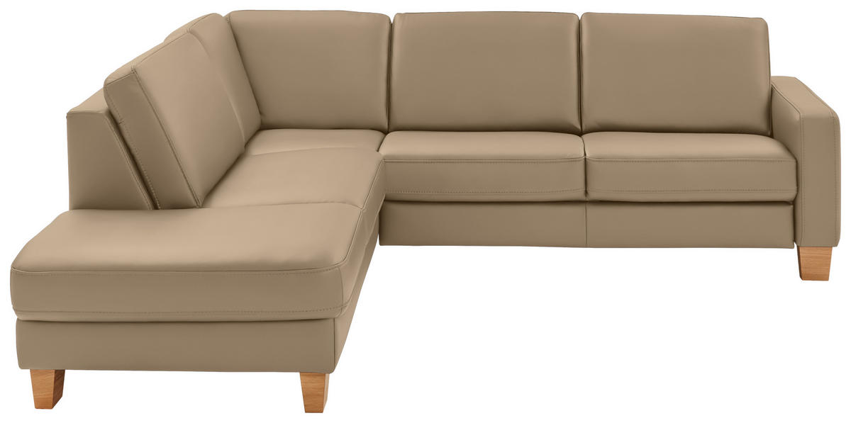 ECKSOFA Echtleder Greige  - Eiche Bianco/Greige, Konventionell, Leder/Holz (235/257cm) - Valdera