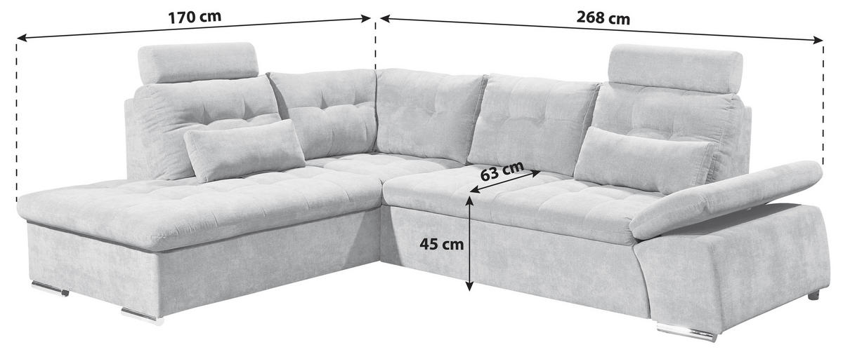 SAROKKANAPÉ textil, faalapú anyag szürke  - ezüst/szürke, Konventionell, műanyag/faalapú anyag (170/268cm) - MID.YOU