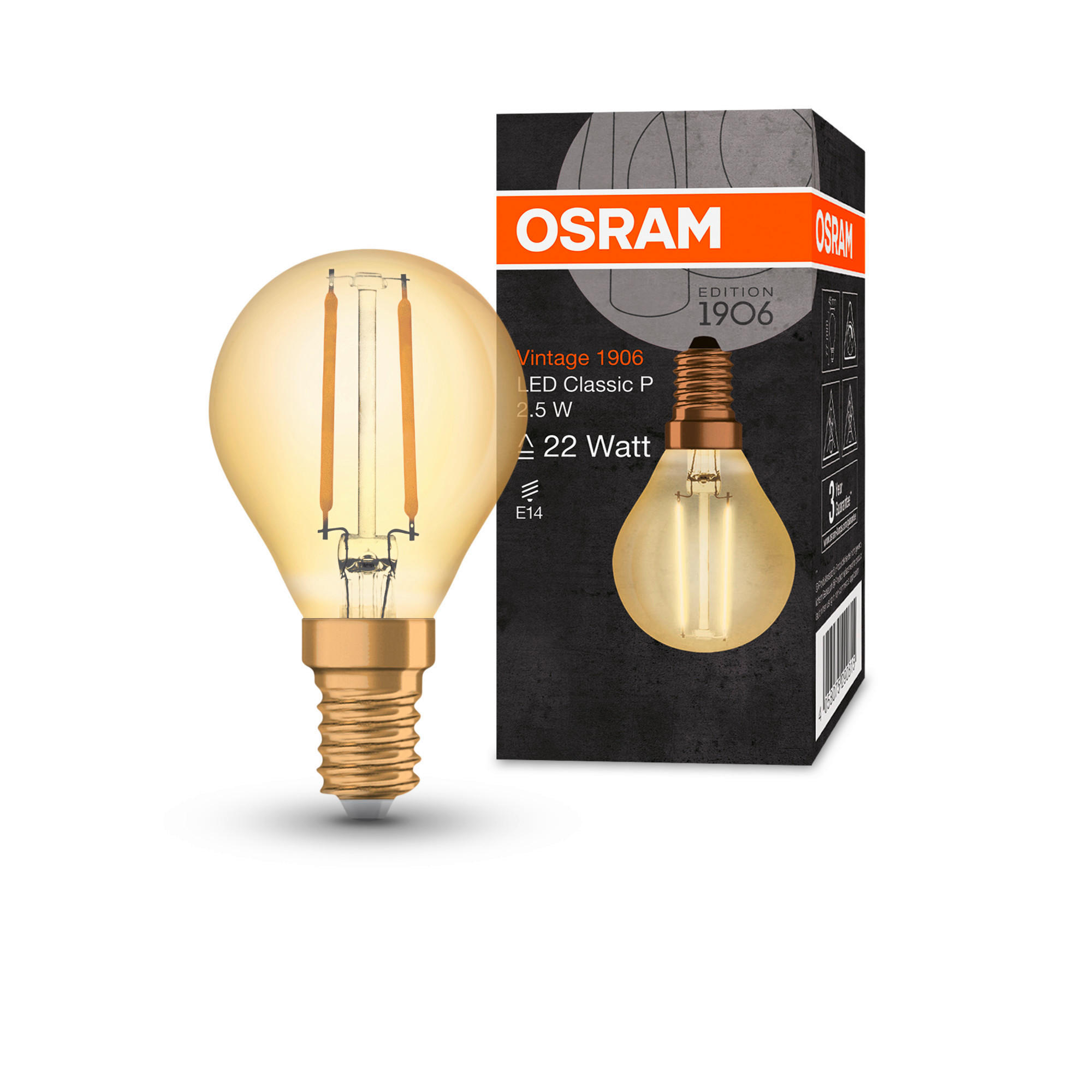 LED-LEUCHTMITTEL   E14 2,5 W 220 lm 2 Stück  - Goldfarben, Basics, Glas (4,5/7,7cm) - Osram