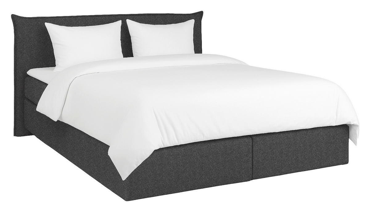 BOXSPRINGBETT 180/200 cm,  in Anthrazit, Matratze, gepolstertes Kopfteil, Topper, H3 + H3 = fest  - Anthrazit/Schwarz, Trend, Textil (180/200cm) - Chameo