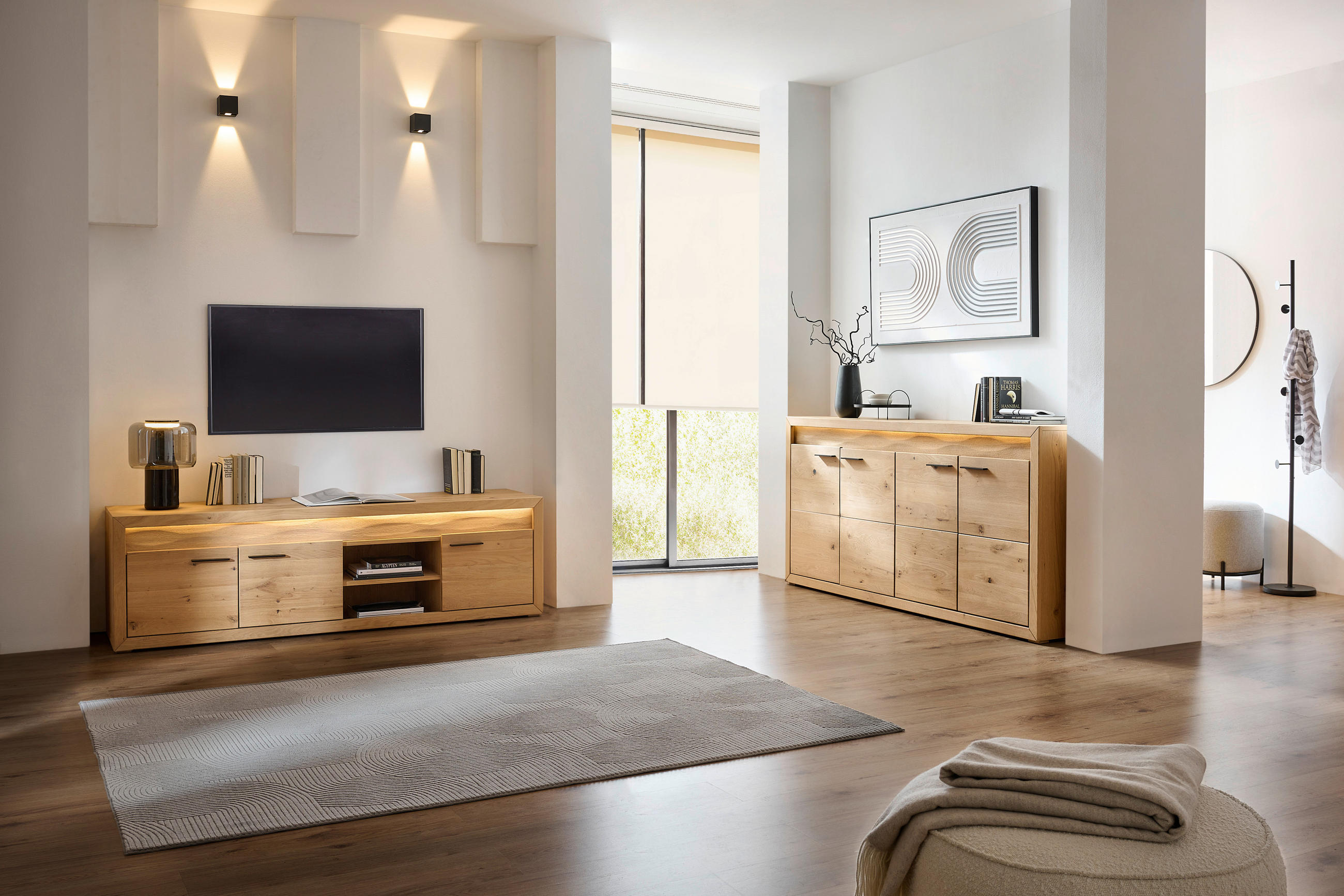 SIDEBOARD  in 188,8/92,8/40 cm  - Eichefarben/Schwarz, KONVENTIONELL, Holz (188,8/92,8/40cm) - Linea Natura