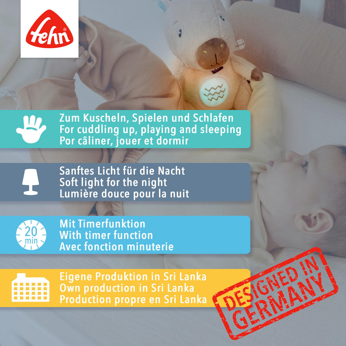 KINDER-NACHTLICHT Capybara Clara 20/10,5/11,6 cm   - Multicolor, Basics, Textil (20/10,5/11,6cm) - Fehn