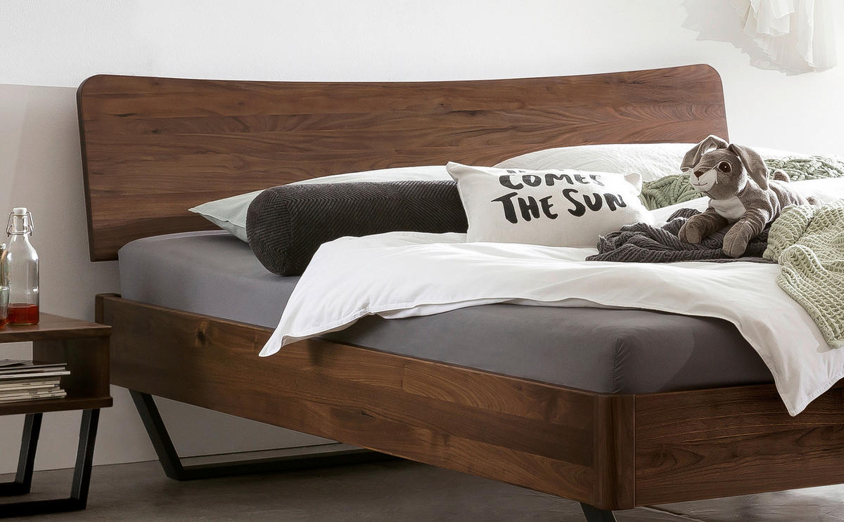 BETT 140/200 cm  in Anthrazit, Nussbaumfarben  - Anthrazit/Nussbaumfarben, Design, Holz/Metall (140/200cm) - Hasena