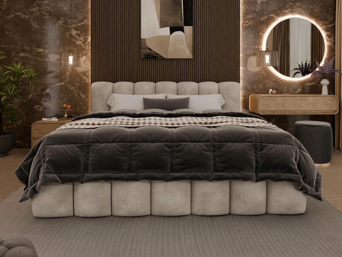 POLSTERBETT Lattenrost, Bettkasten 180/200 cm  in Creme  - Birkefarben/Creme, Trend, Holz/Kunststoff (180/200cm) - Esposa