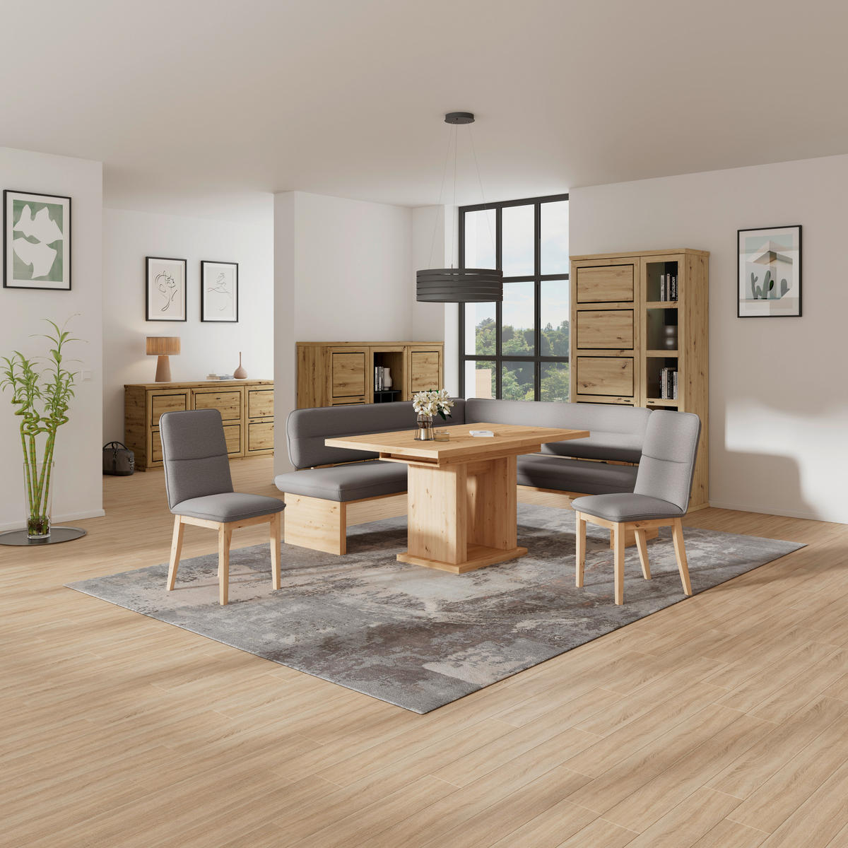 ECKBANK 212/170 cm Webstoff Dunkelgrau Eiche Sperrholz   - Eichefarben/Dunkelgrau, KONVENTIONELL, Holz/Textil (212/170cm) - Livetastic