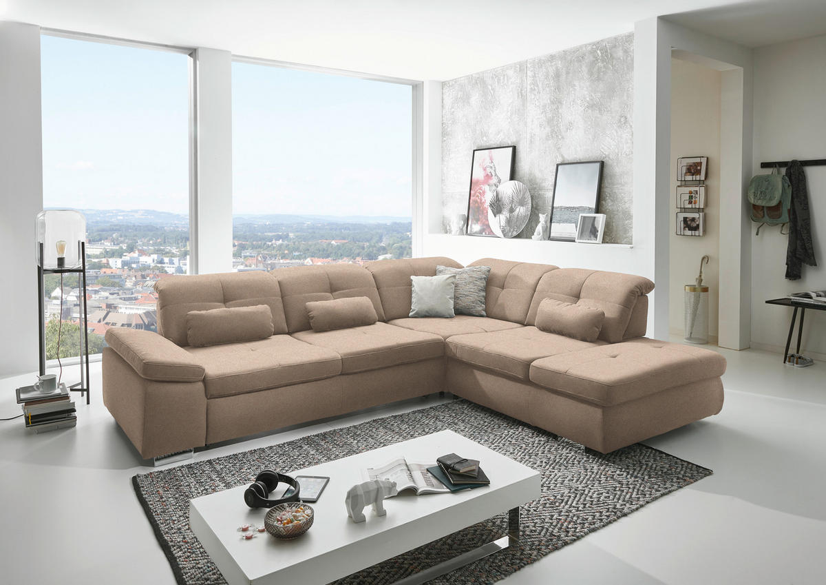 ECKSOFA  in Mikrofaser Beige  312/260 cm  - Chromfarben/Beige, Design, Textil/Metall (312/260cm) - Beldomo Style