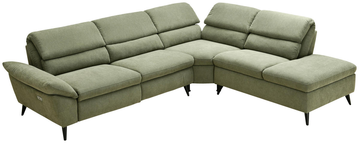 ECKSOFA Grün Leinenoptik  - Schwarz/Grün, Design, Textil/Metall (281/227cm) - Livetastic