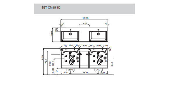 WASCHTISCHKOMBI 152 cm  - Eichefarben/Schwarz, Design, Keramik/Holzwerkstoff (152cm) - Novel