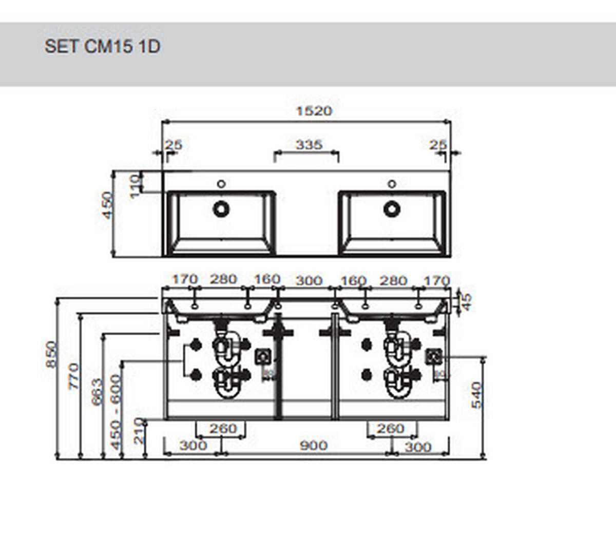 WASCHTISCHKOMBI 152 cm  - Eichefarben/Schwarz, Design, Keramik/Holzwerkstoff (152cm) - Novel
