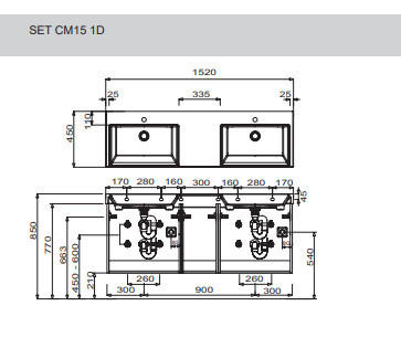 Thumbnail - Novel Waschtischkombi Nv.073, Schwarz, Weiß, Eiche, Metall, 1 Fächer, 4 Schublade(n) Schubladen, 152 cm, Goldenes M, Mad...