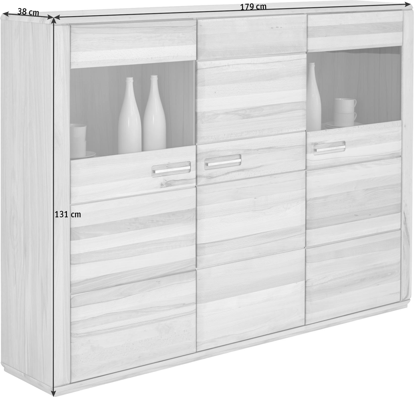 HIGHBOARD  in 179/131/38 cm  - Edelstahlfarben/Buchefarben, KONVENTIONELL, Glas/Holz (179/131/38cm) - Novel