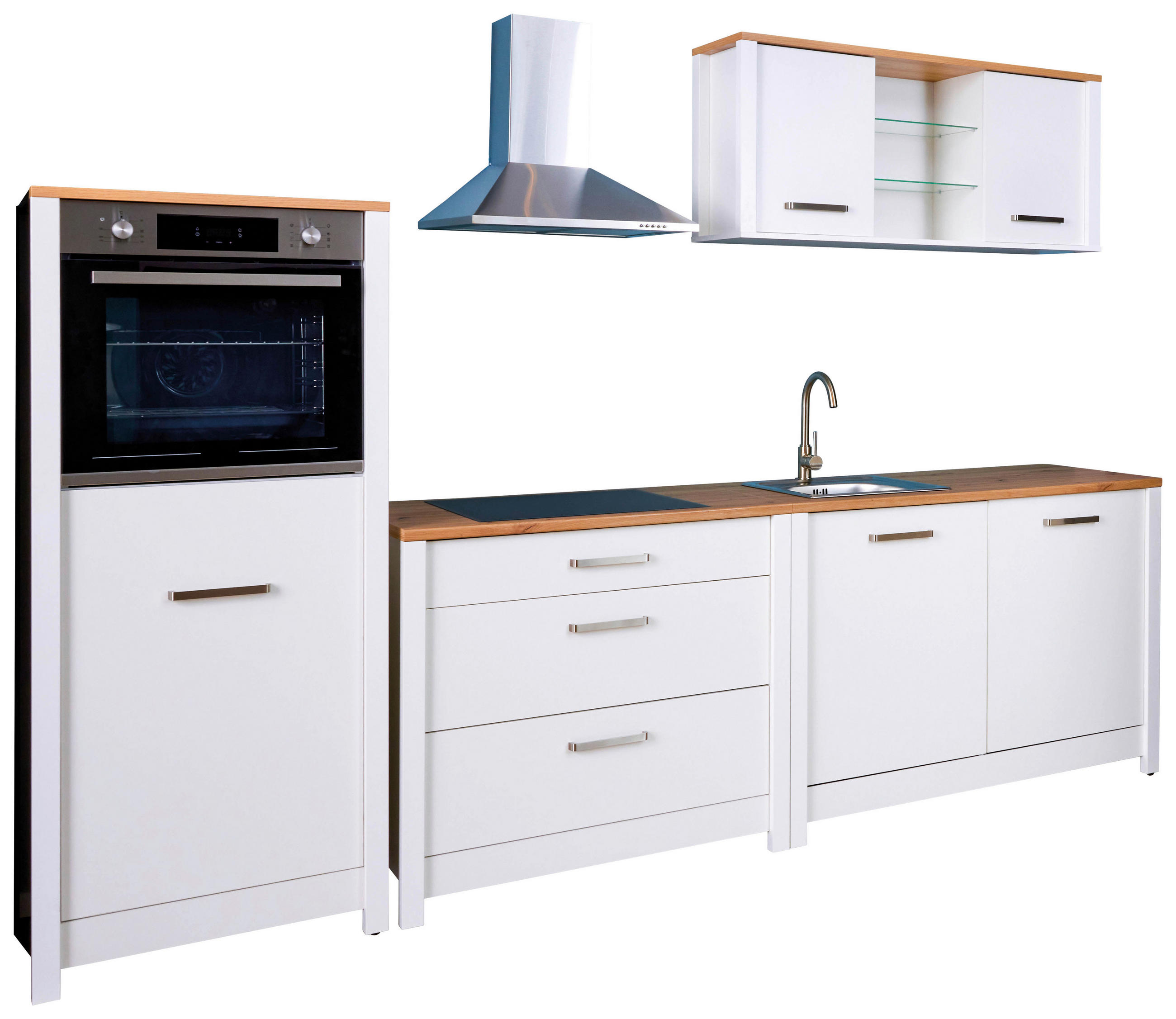 Thumbnail - home24 Küchenleerblock Sorba, Weiß, Eiche Artisan, Metall, 3 Schublade(n) Schubladen, einzeln stellbar, 300 cm, höhenver...