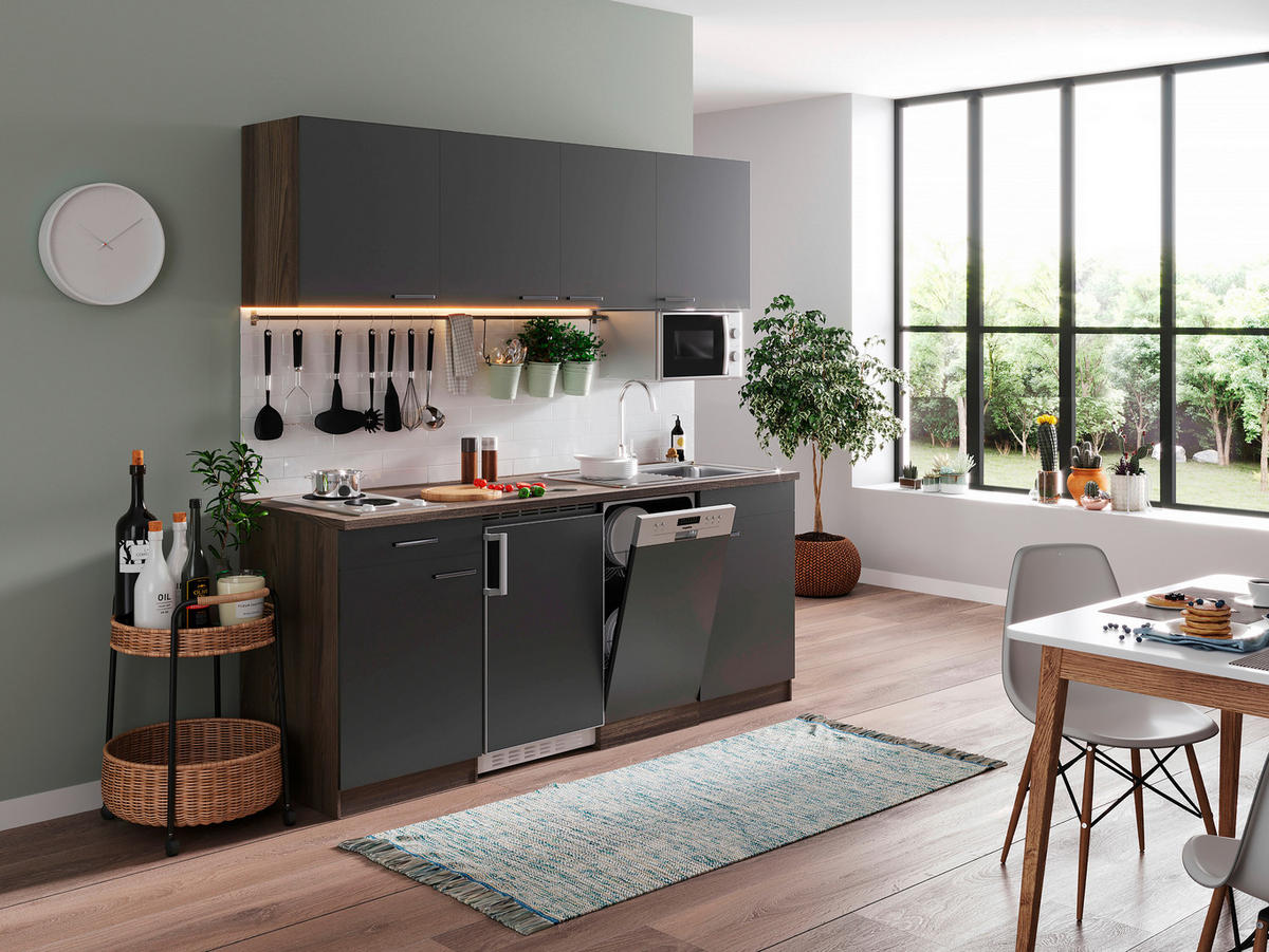 KÜCHENBLOCK 195 cm   in Grau, Eichefarben  - Eichefarben/Grau, Basics, Holzwerkstoff (195cm) - Respekta