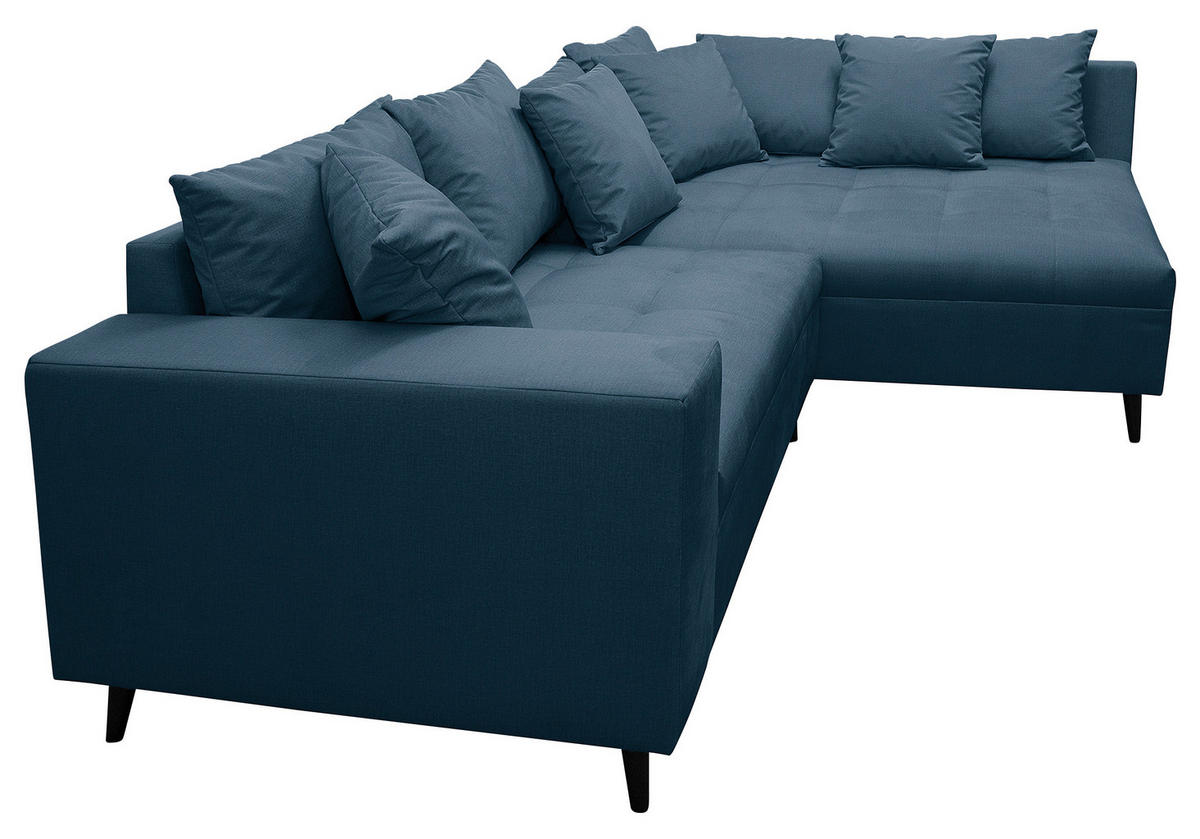 Ecksofa inkl. Hocker, mikrovlakna temno modra  - črna/temno modra, Design, tekstil/les (247/174cm) - MID.YOU