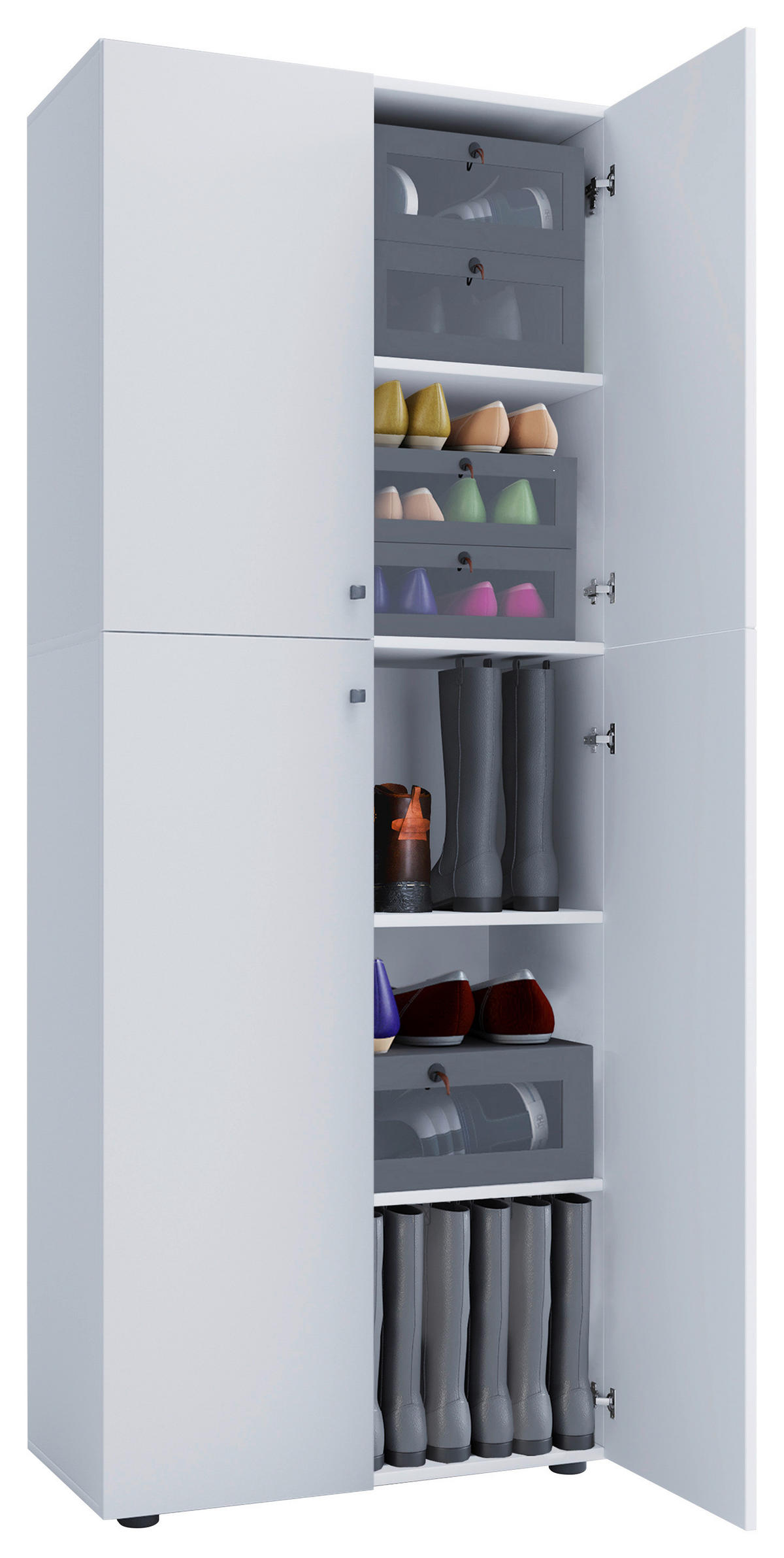 SKOSKÅP  i 70/182/37 cm  - vit/silver, Klassisk, trämaterial/plast (70/182/37cm) - MID.YOU