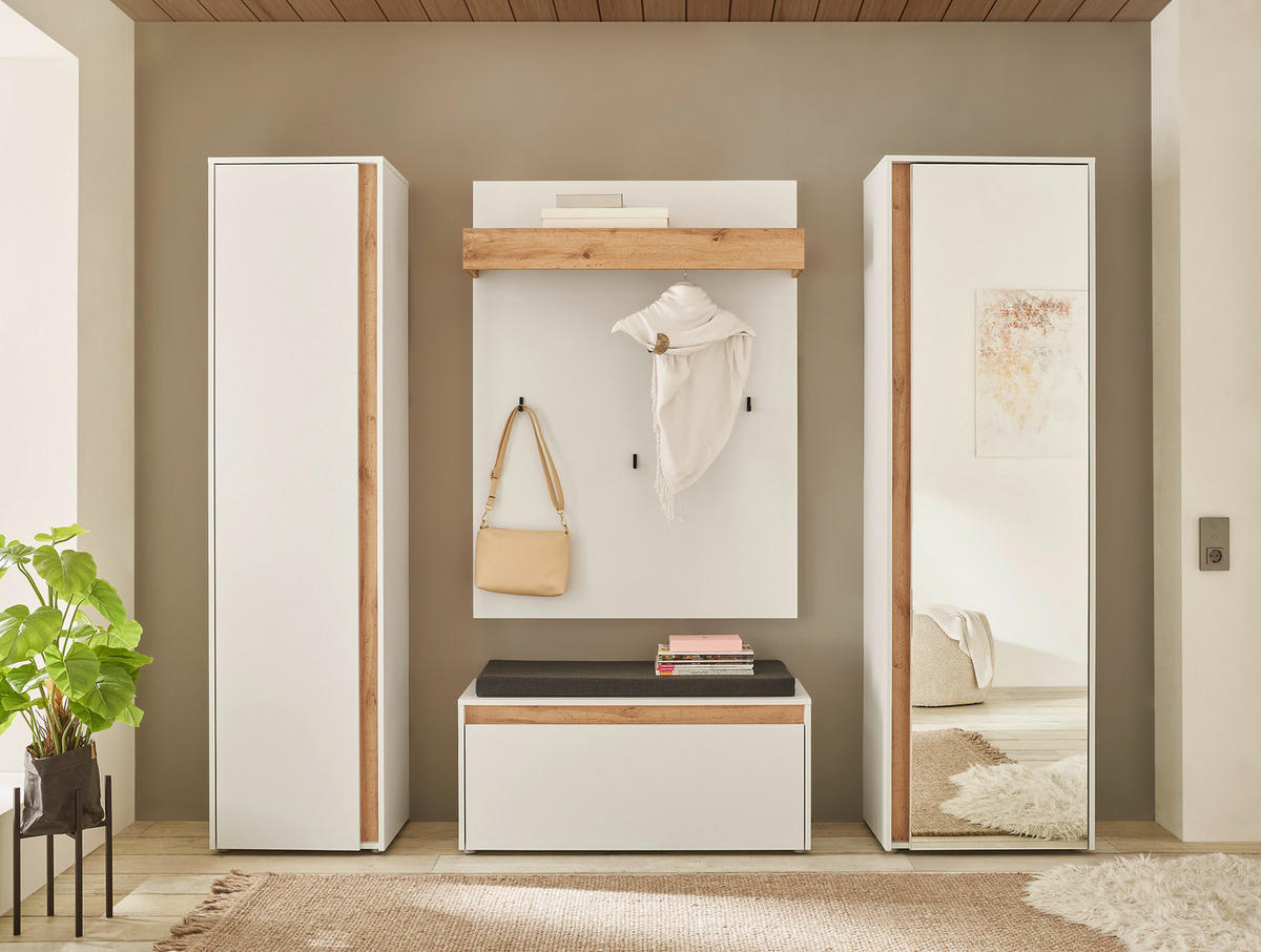 GARDEROBE 5-teilig  in 230/200/40 cm  - Eiche Wotan/Weiß, Design, Glas/Holzwerkstoff (230/200/40cm) - Modante