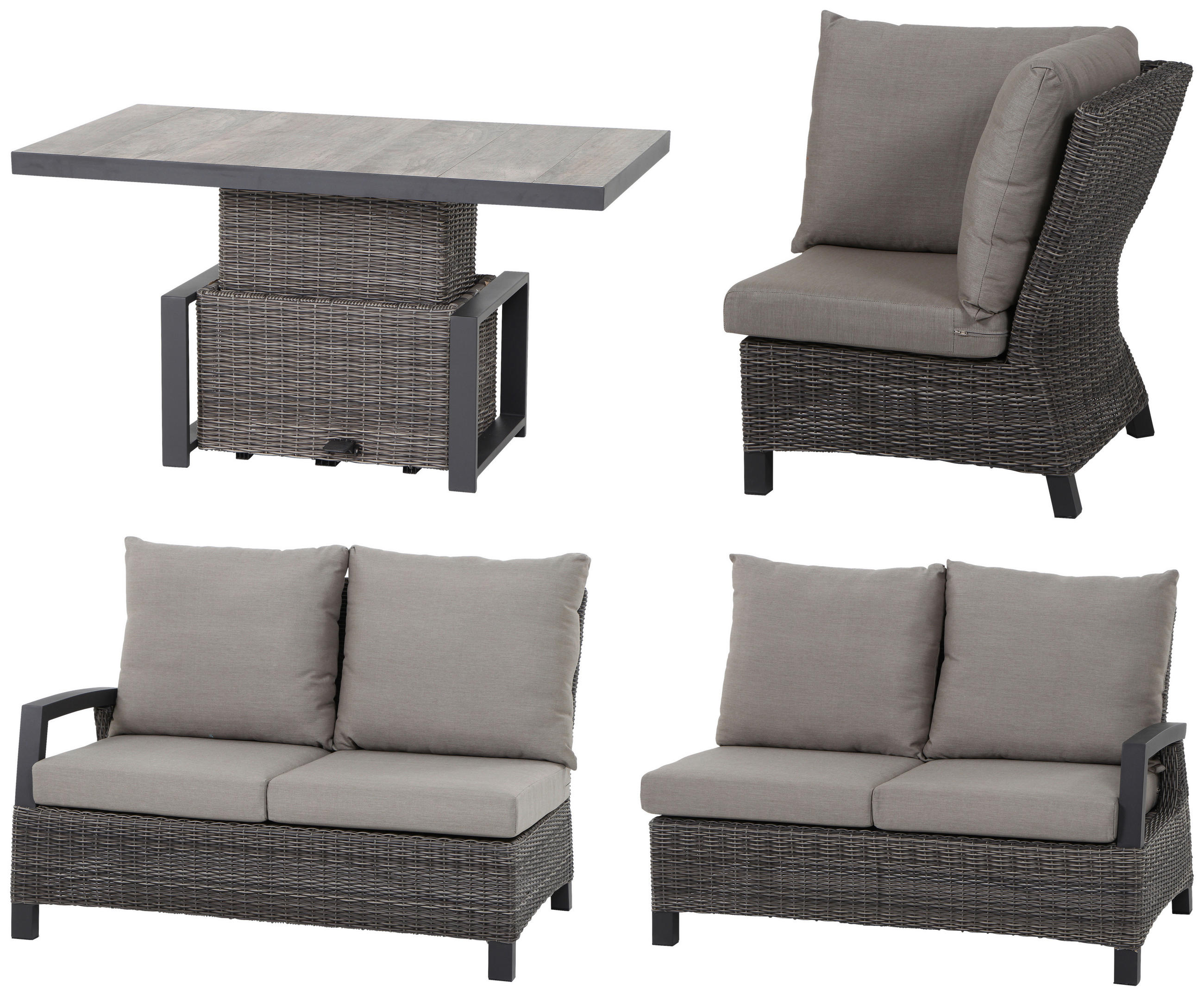 LOUNGEGARNITUR 3-teilig   219/88/219 cm Aluminium  - Grau, Basics, Keramik/Kunststoff (219/88/219cm) - Siena Garden