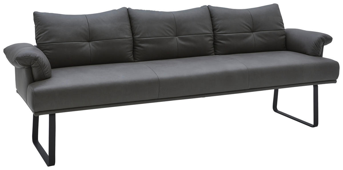 SITZBANK 239/86/69 cm  in Anthrazit, Schwarz  - Anthrazit/Schwarz, Design, Leder/Holz (239/86/69cm) - Dieter Knoll