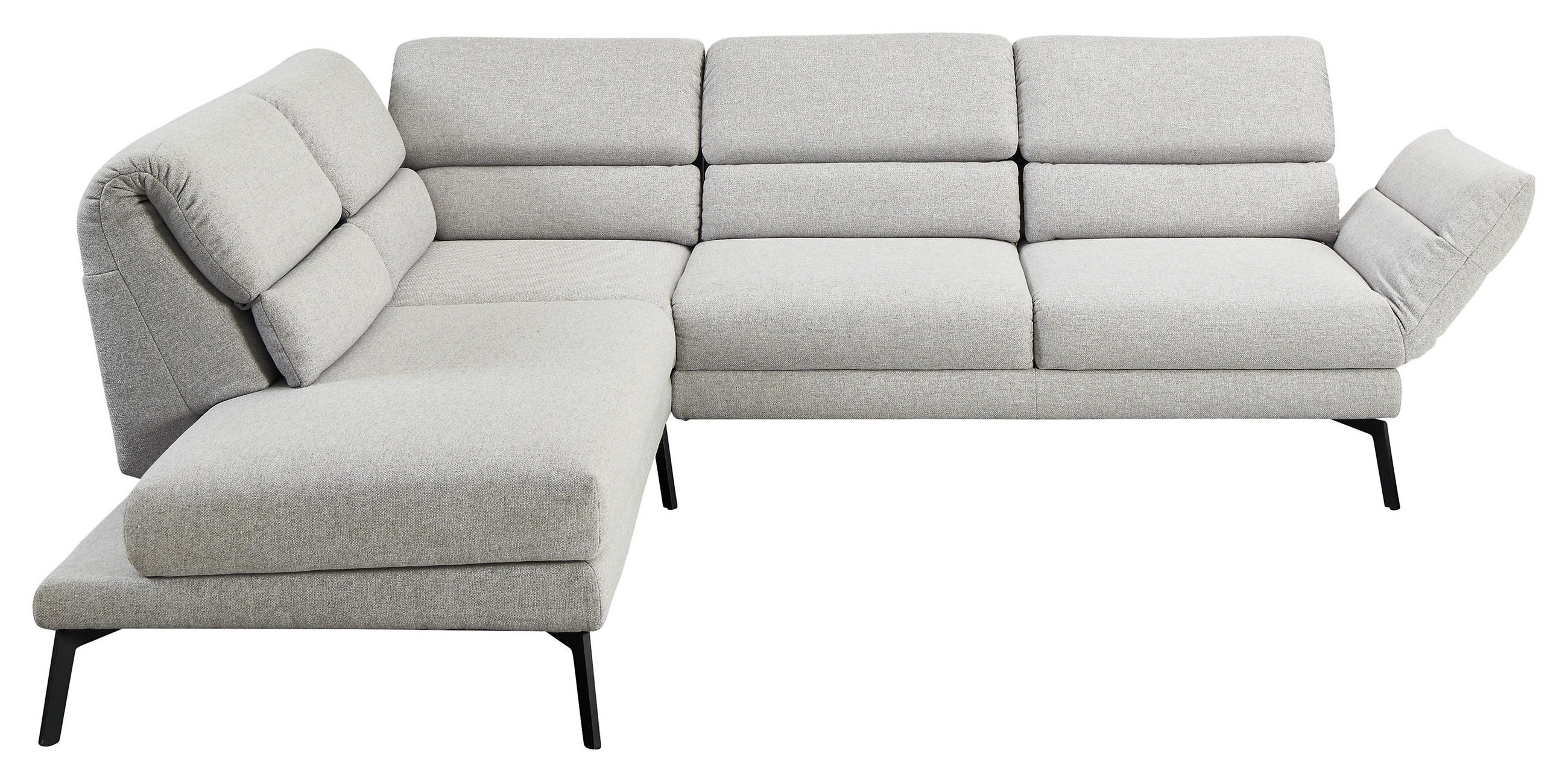 ECKSOFA Hellgrau Flachgewebe  - Hellgrau/Schwarz, Design, Textil/Metall (212-253/256-363cm) - Dieter Knoll