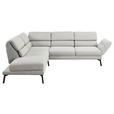 ECKSOFA Hellgrau Flachgewebe Armteilverstellung, Relaxfunktion, Kopfteilverstellung  - Hellgrau/Schwarz, Design, Textil/Metall (212-253/256-363cm) - Dieter Knoll